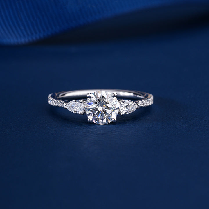 1.0ct Round Shape Lab Grown Diamond Dainty Pave Set Solid Gold Bridal Engagement Ring