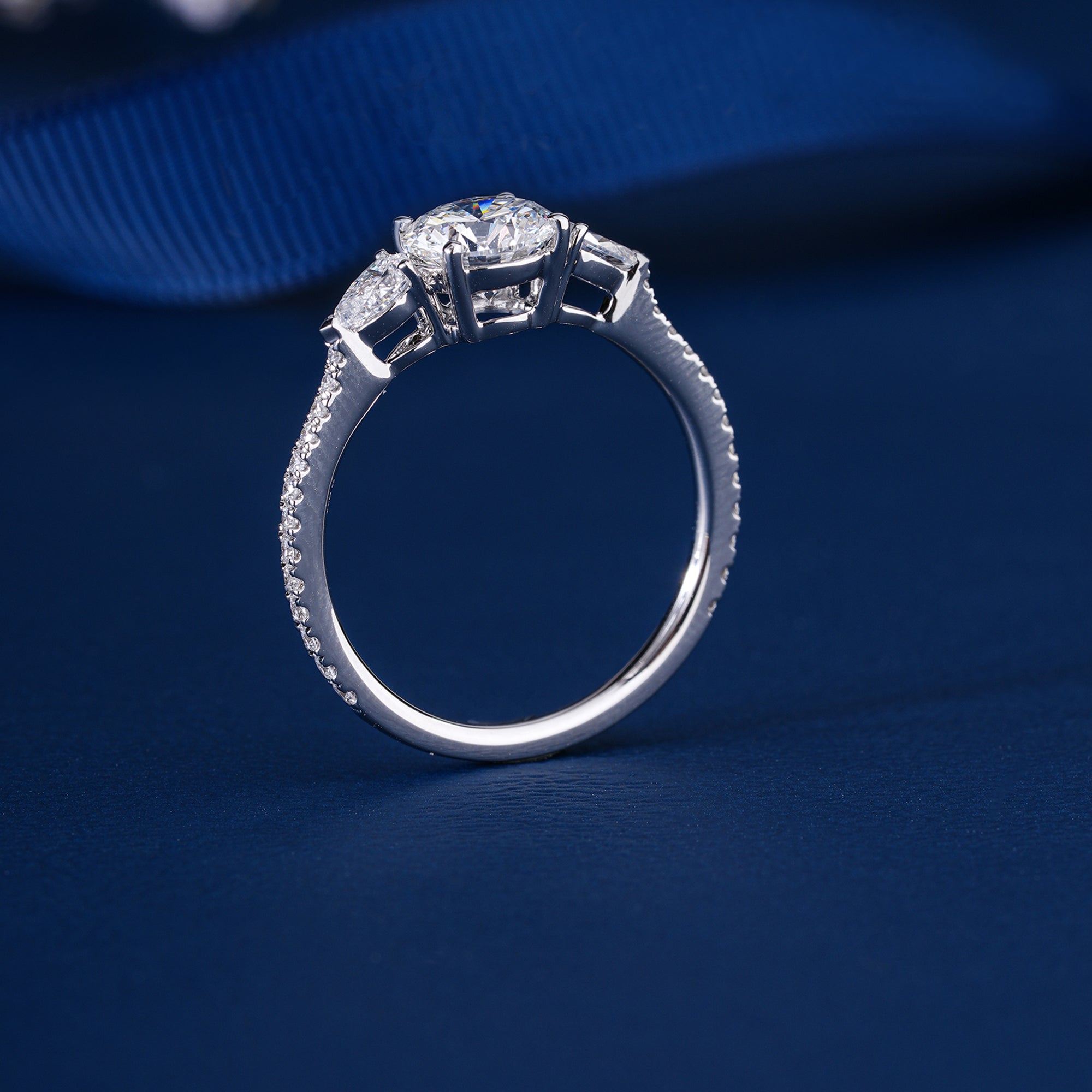 1.0ct Round Shape Lab Grown Diamond Dainty Pave Set Solid Gold Bridal Engagement Ring