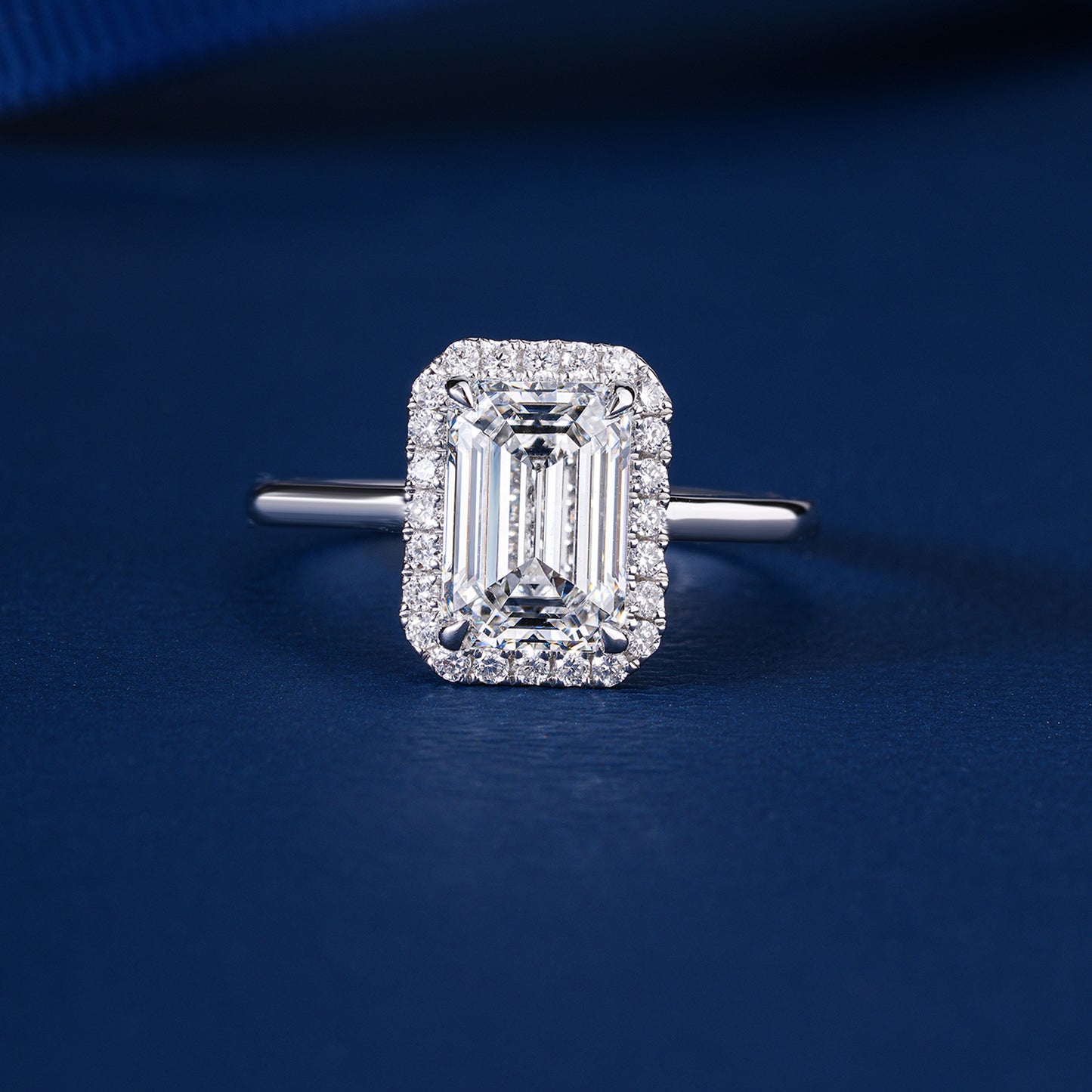2.00 CT Emerald Cut Lab Grown Diamond Bridge Halo Set Solitaire Engagement Ring