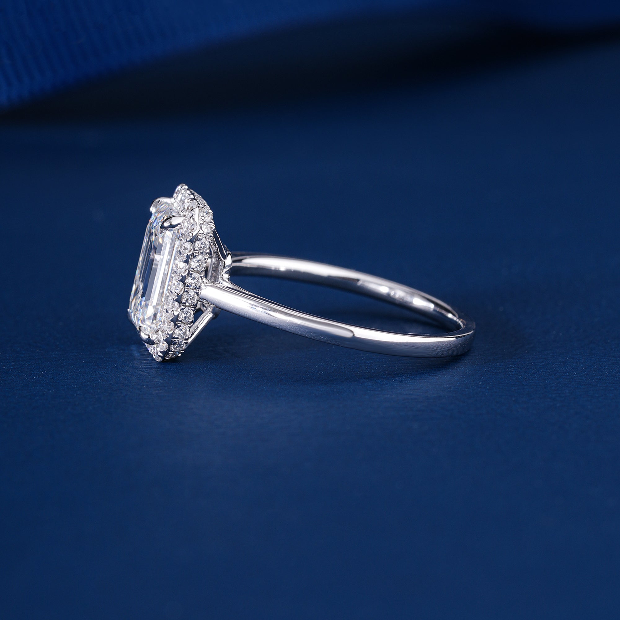 2.10 CT Emerald Cut Lab Grown Diamond Bridge Halo Set Solitaire Engagement Ring