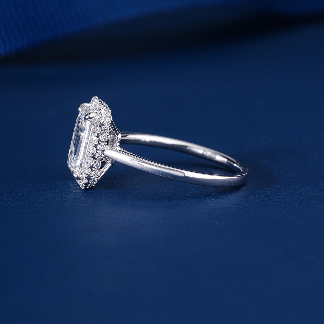 2.10 CT Emerald Cut Lab Grown Diamond Bridge Halo Set Solitaire Engagement Ring