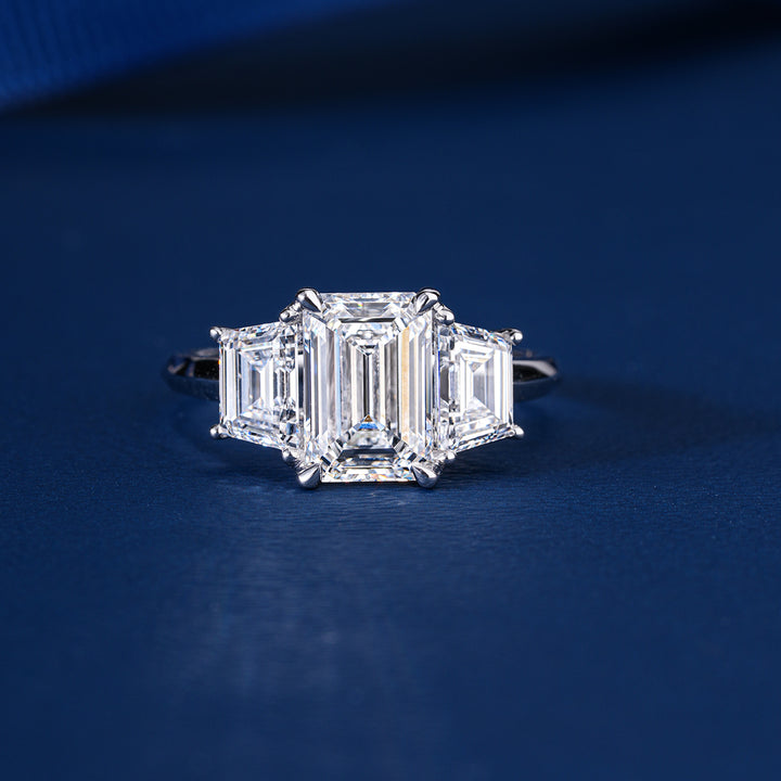 2.10 CT Emerald Cut Diamond Engagement Ring, 14K 18K Gold Lab Diamond Ring, Massive Emerald Solitaire, Sparkling Pavé Band, Bridal Ring for Her