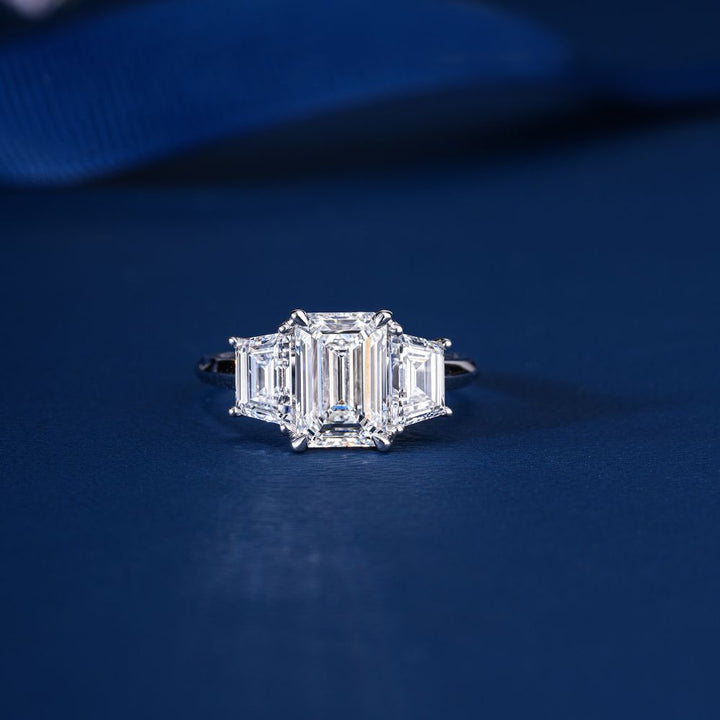 1.5 CT Emerald Cut Diamond Trilogy Diamond Engagement Ring