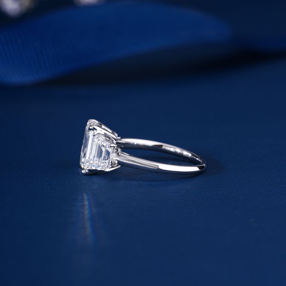 1.5 CT Emerald Cut Diamond Trilogy Diamond Engagement Ring
