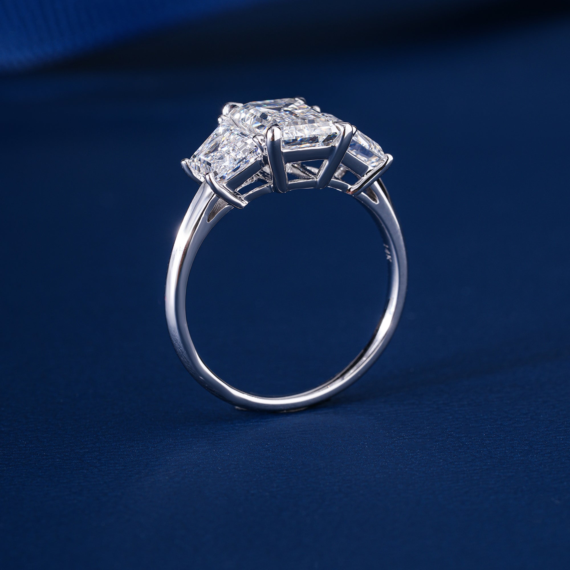 2.10 CT Emerald Cut Diamond Engagement Ring, 14K 18K Gold Lab Diamond Ring, Massive Emerald Solitaire, Sparkling Pavé Band, Bridal Ring for Her