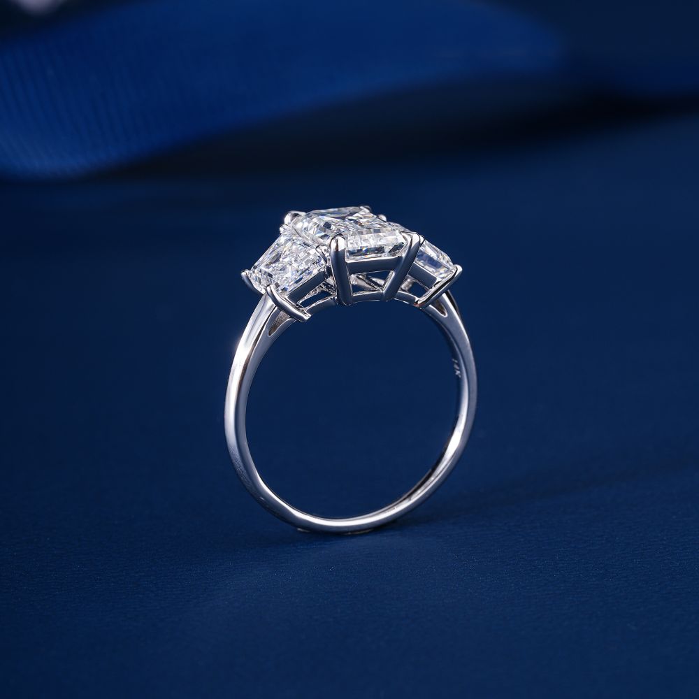 1.5 CT Emerald Cut Diamond Trilogy Diamond Engagement Ring