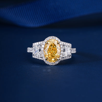 2.00 Carat Fancy Yellow Oval Lab Grown Diamond Halo Vintage Style Engagement Ring