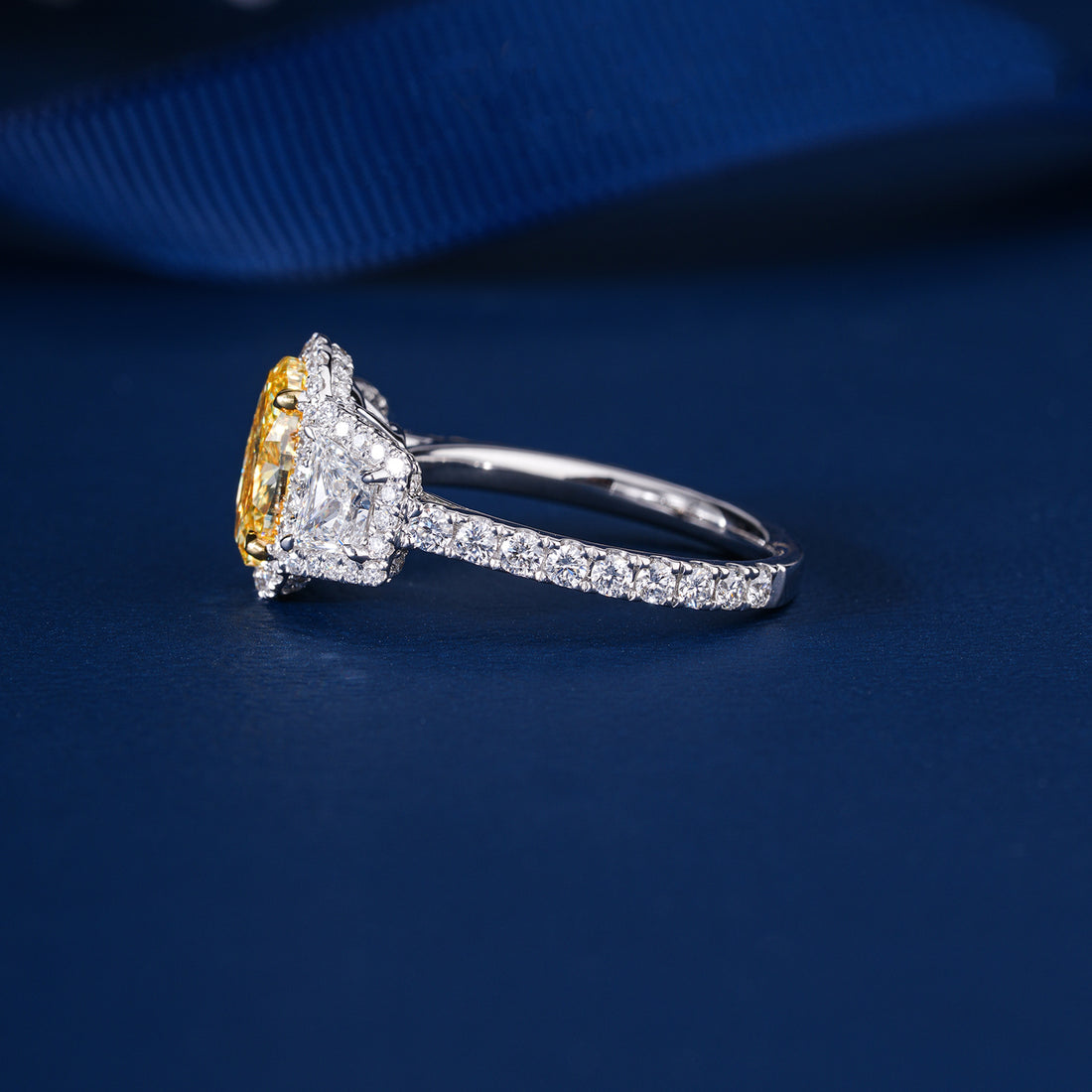2 Carat Fancy Yellow Oval Lab Grown Diamond Halo Vintage Style Engagement Ring