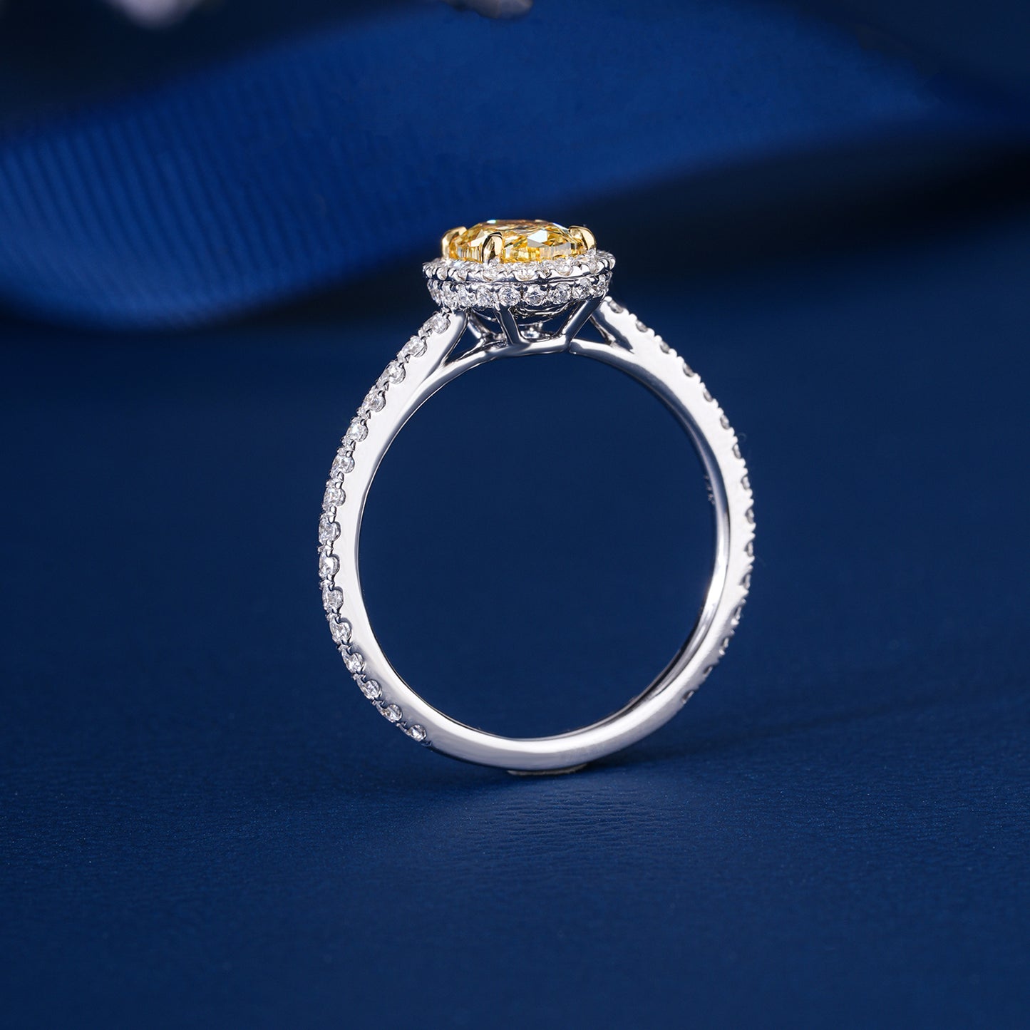 1.00 CT Fancy Yellow Oval Lab Grown Diamond Halo Classic Pave Engagement Ring