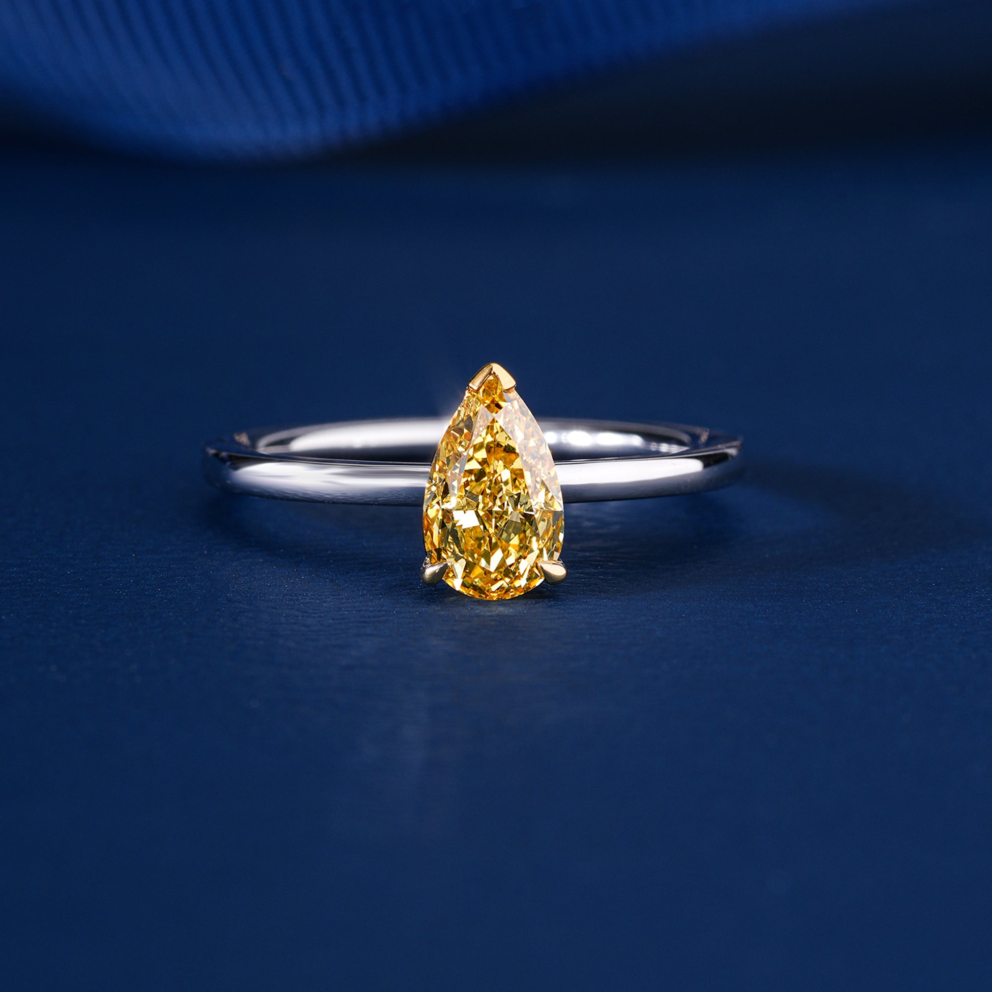 1.00 CT Fancy Yellow Pear Lab Grown Diamond Solitaire Teardrop Engagement Ring