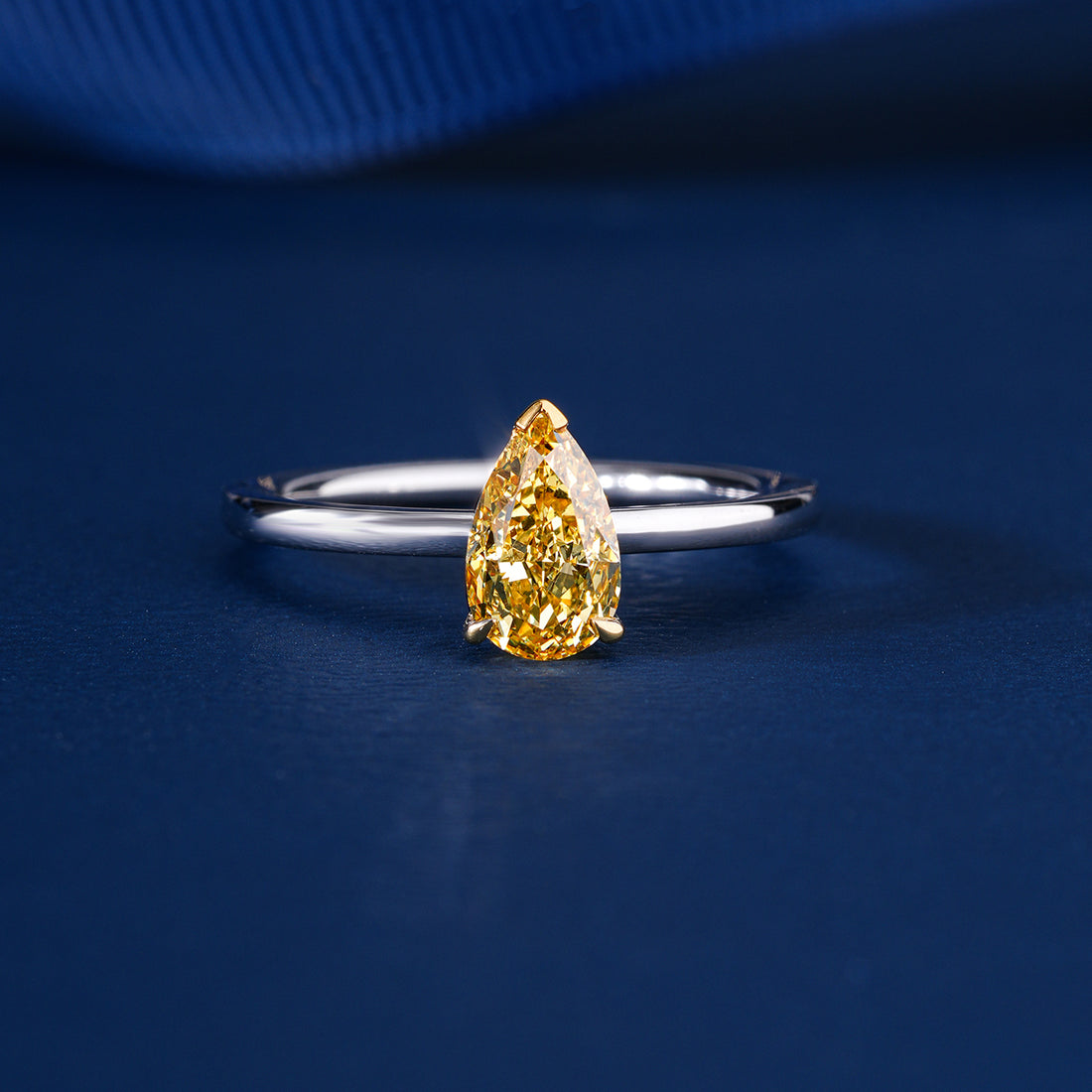 1.00 CT Fancy Yellow Pear Lab Grown Diamond Solitaire Teardrop Engagement Ring