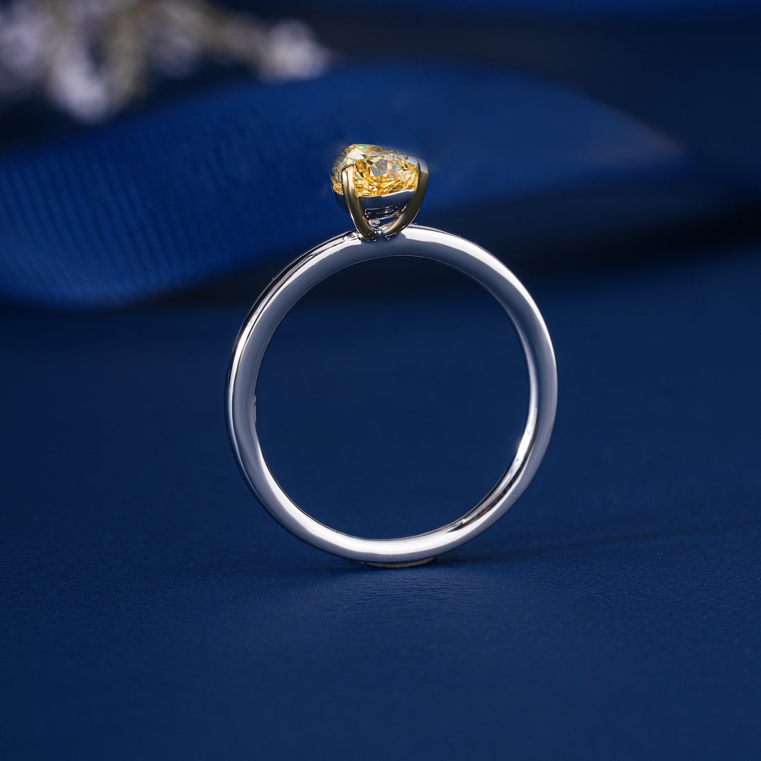 1.00 CT Fancy Yellow Pear Lab Grown Diamond Solitaire Teardrop Engagement Ring