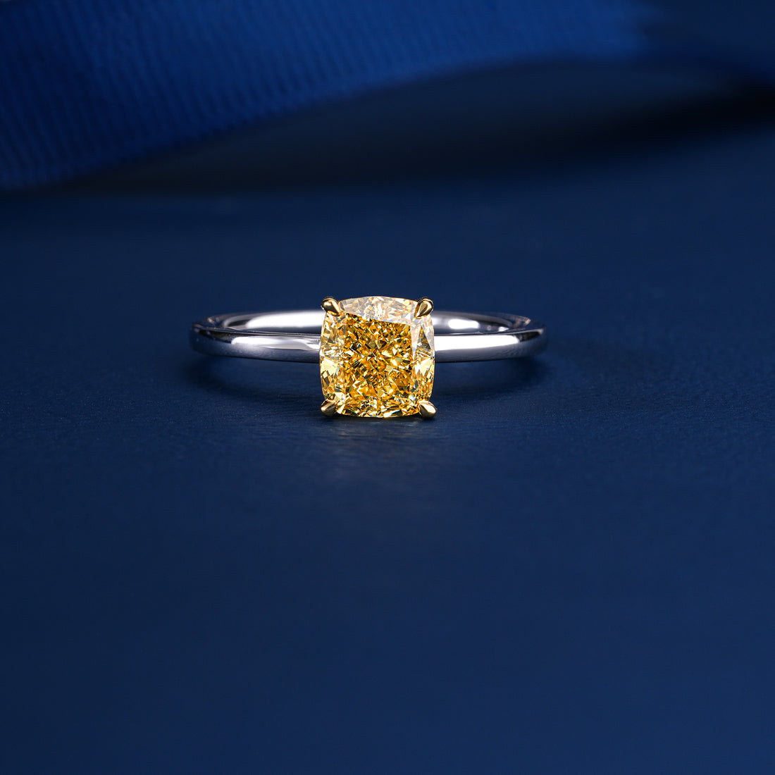 1.5 CT Cushion Fancy Yellow Lab Grown Diamond Solitaire Ring