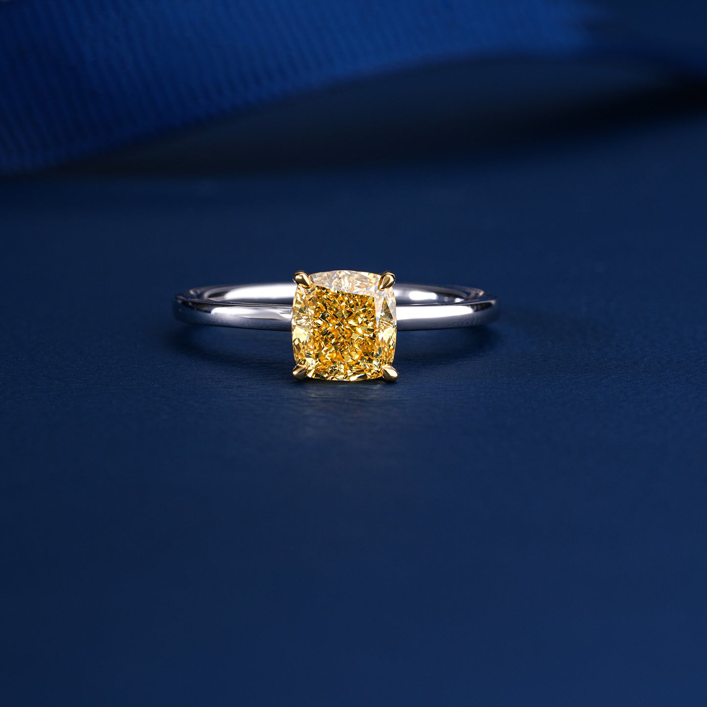 1.50 CT Cushion Fancy Yellow Lab Grown Diamond Solitaire Ring
