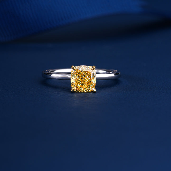 1.5 CT Cushion Fancy Yellow Lab Grown Diamond Solitaire Ring