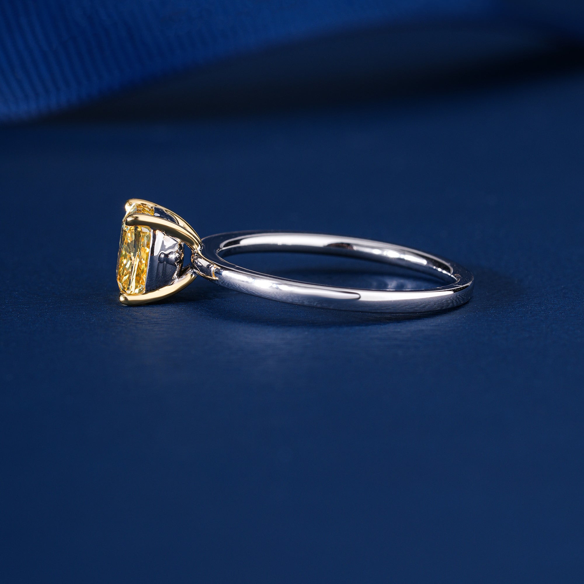 1.5 CT Cushion Fancy Yellow Lab Grown Diamond Solitaire Ring