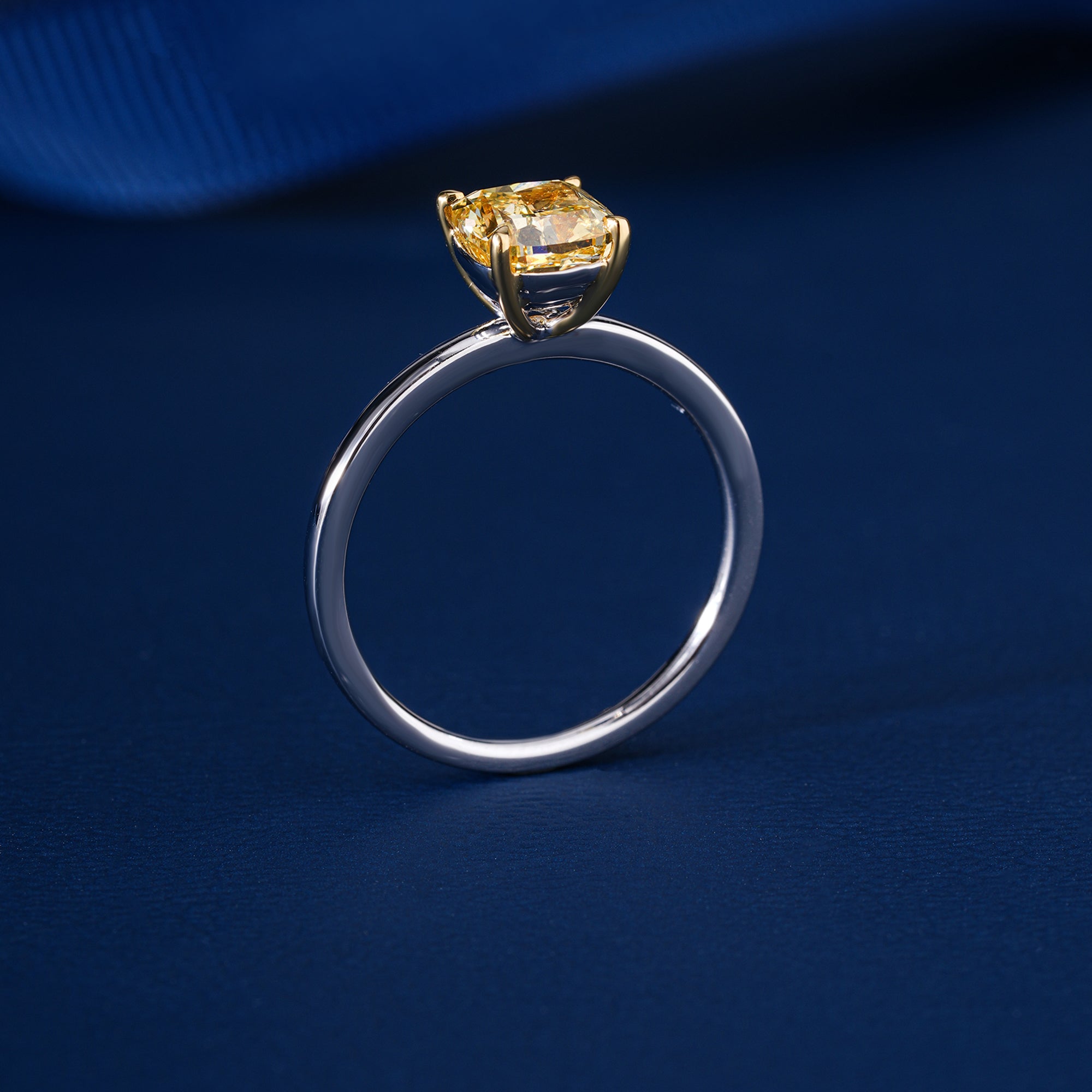 1.5 CT Cushion Fancy Yellow Lab Grown Diamond Solitaire Ring