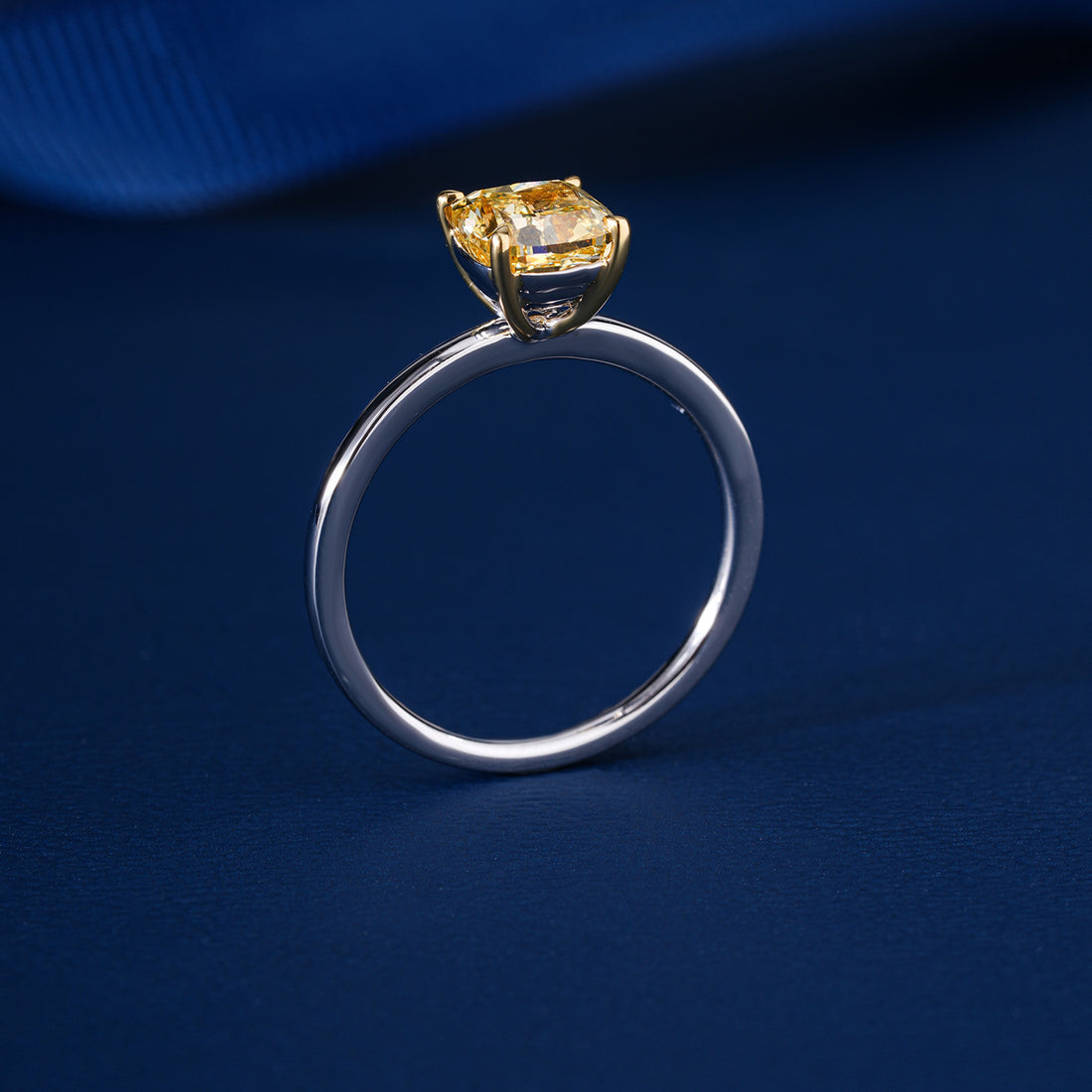 1.5 CT Cushion Fancy Yellow Lab Grown Diamond Solitaire Ring