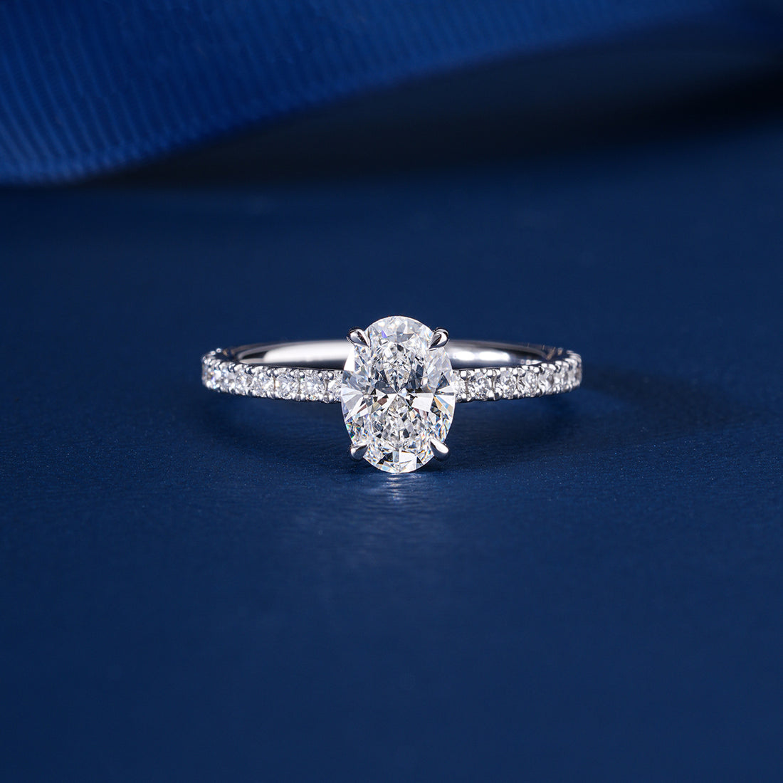 1.05 CT Oval Cut Lab Grown Diamond Hidden Halo Pave Engagement Ring