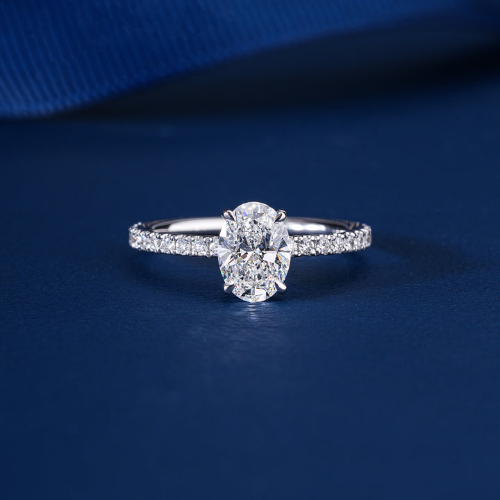 1.05 CT Oval Cut Lab Grown Diamond Hidden Halo Pave Engagement Ring