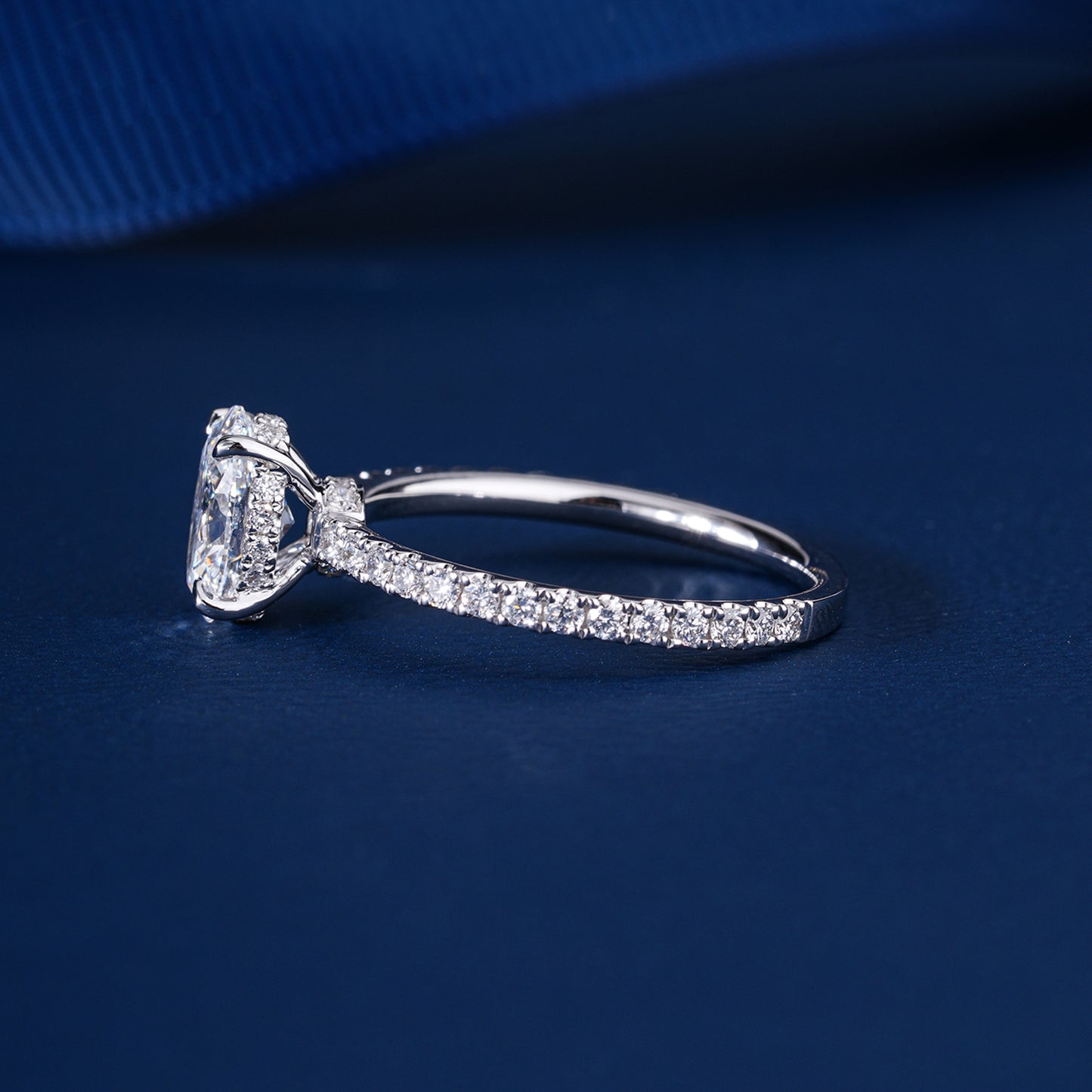1.00 CT Oval Cut Lab Grown Diamond Hidden Halo Pave Engagement Ring