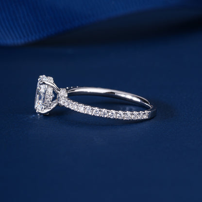 1.00 CT Oval Cut Lab Grown Diamond Hidden Halo Pave Engagement Ring