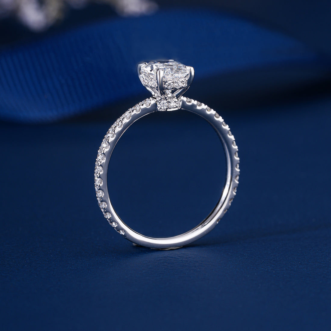 1.05 CT Oval Cut Lab Grown Diamond Hidden Halo Pave Engagement Ring