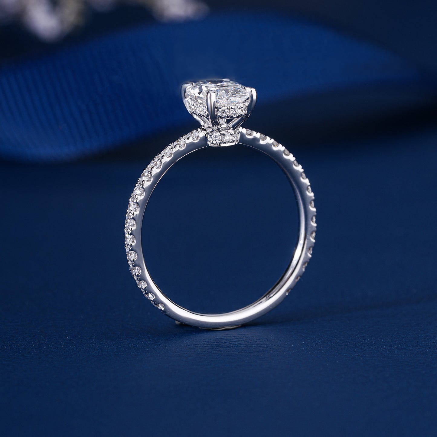 1.00 CT Oval Cut Lab Grown Diamond Hidden Halo Pave Engagement Ring