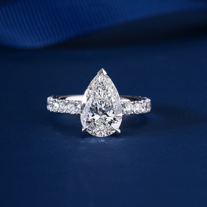 3.0 CT Pear Lab Grown Diamond Pave Style Engagement Ring