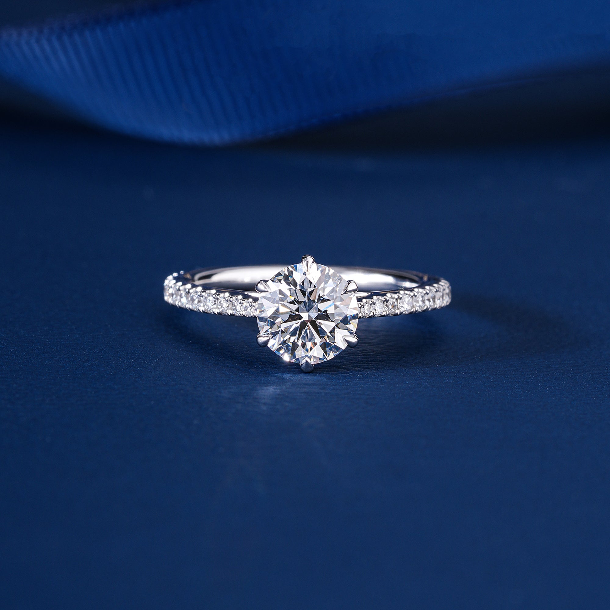 1.3 CT Round Lab Grown Diamond Solitaire with Pave Band