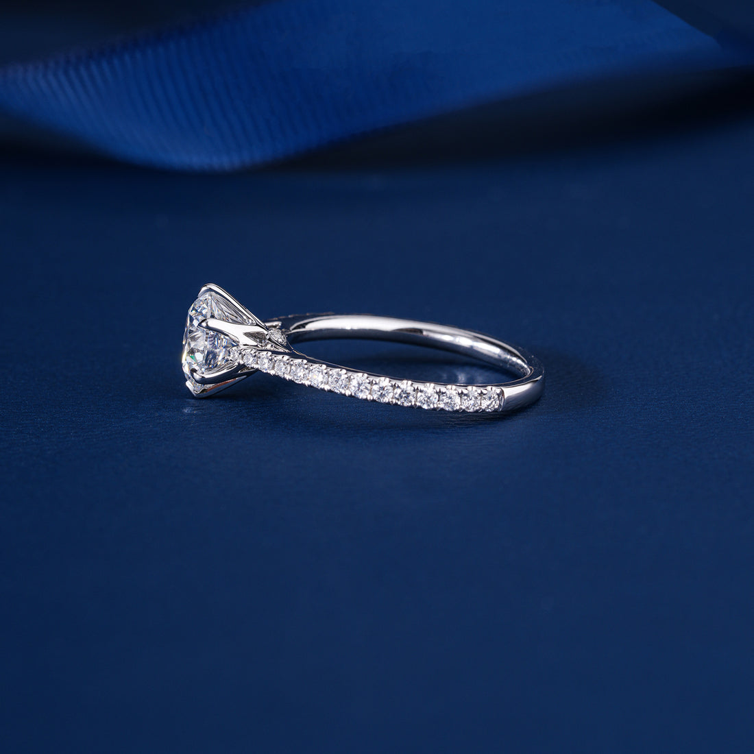 1.3 CT Round Lab Grown Diamond Solitaire with Pave Band