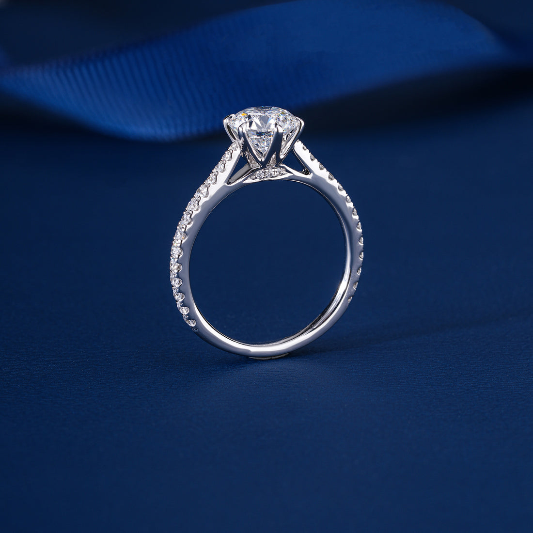 1.3 CT Round Lab Grown Diamond Solitaire with Pave Band