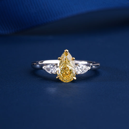 1.50 CT Yellow Pear Lab Grown Diamond Engagement Ring