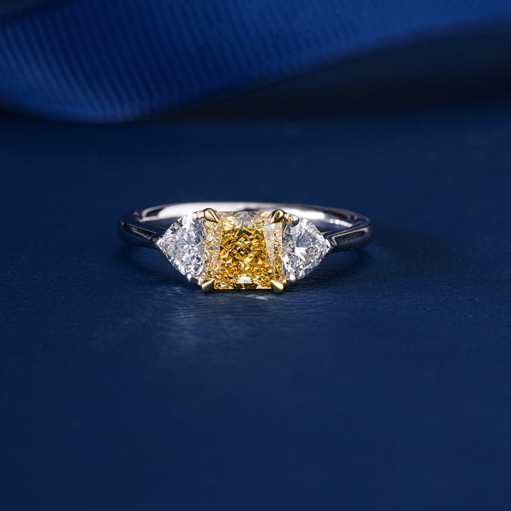 1.30 CT Yellow Radiant Cut ,Trillion-cut Side Stone Solid Gold Engagement Ring