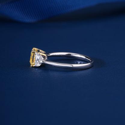 1.50 CT Yellow Radiant Cut ,Trillion-cut Side Stone Solid Gold Engagement Ring