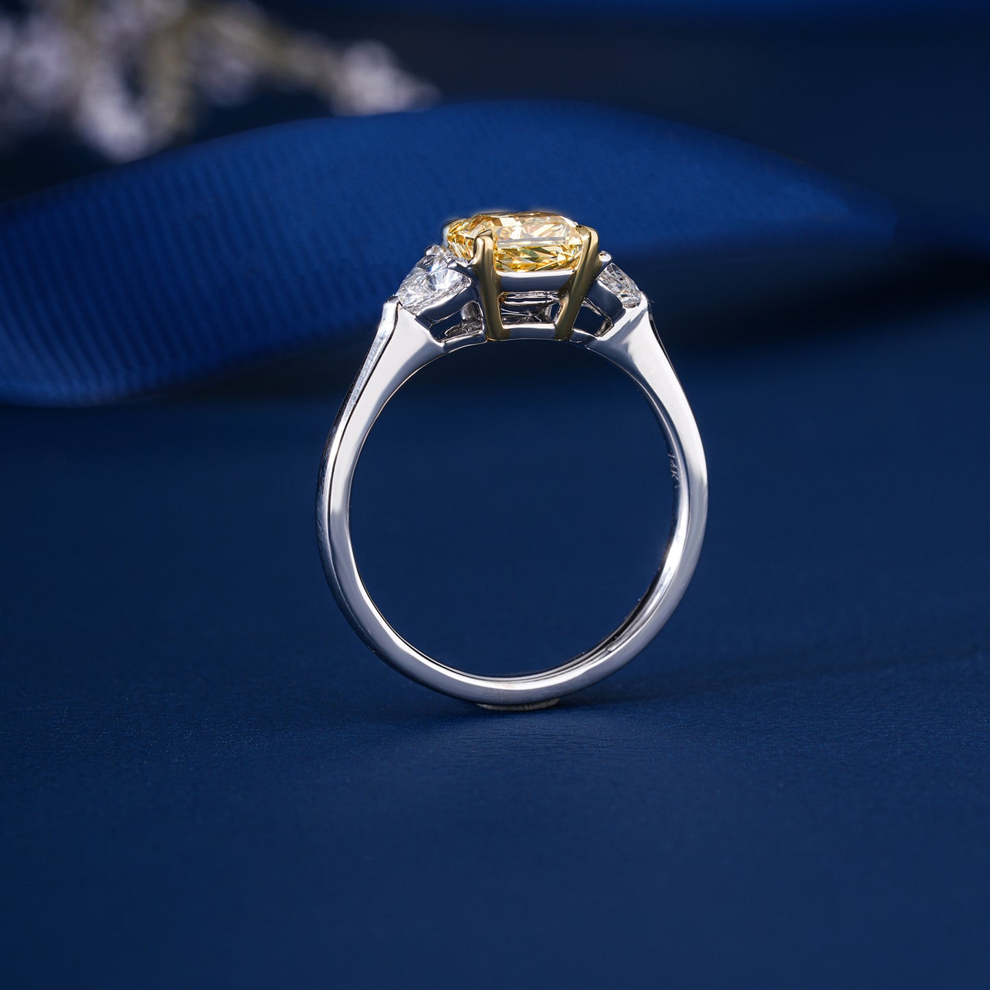 1.50 CT Yellow Radiant Cut ,Trillion-cut Side Stone Solid Gold Engagement Ring