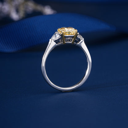 1.50 CT Yellow Radiant Cut ,Trillion-cut Side Stone Solid Gold Engagement Ring