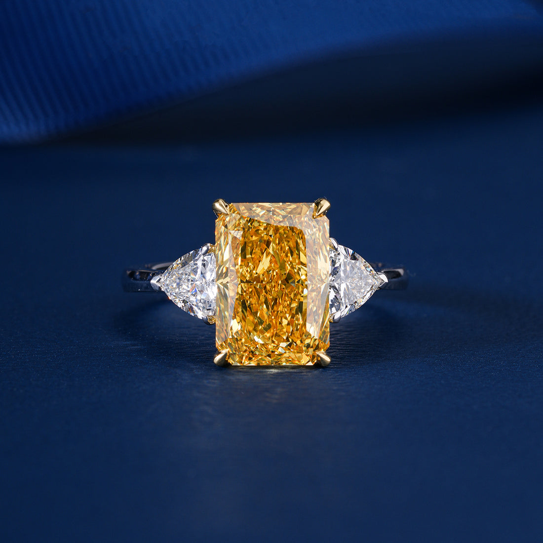4.45 CT Radiant Cut Yellow Sapphire With Side Two Trillion Lab Grown Diamond