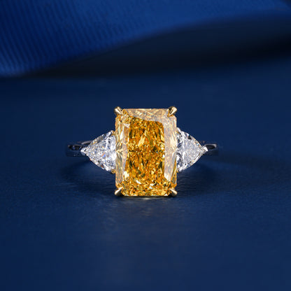 4.50 CT Radiant Cut Yellow Sapphire With Side Two Trillion Lab Grown Diamond