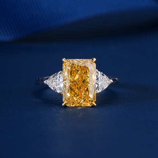 4.50 CT Radiant Cut Yellow Sapphire With Side Two Trillion Lab Grown Diamond