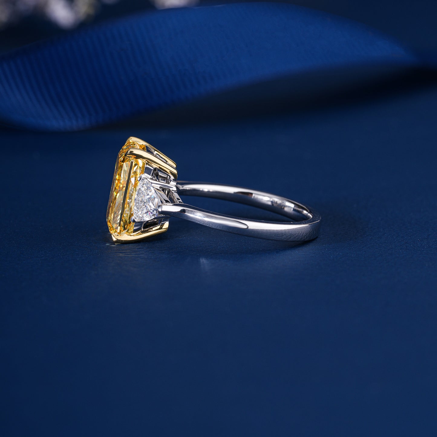 4.50 CT Radiant Cut Yellow Sapphire With Side Two Trillion Lab Grown Diamond