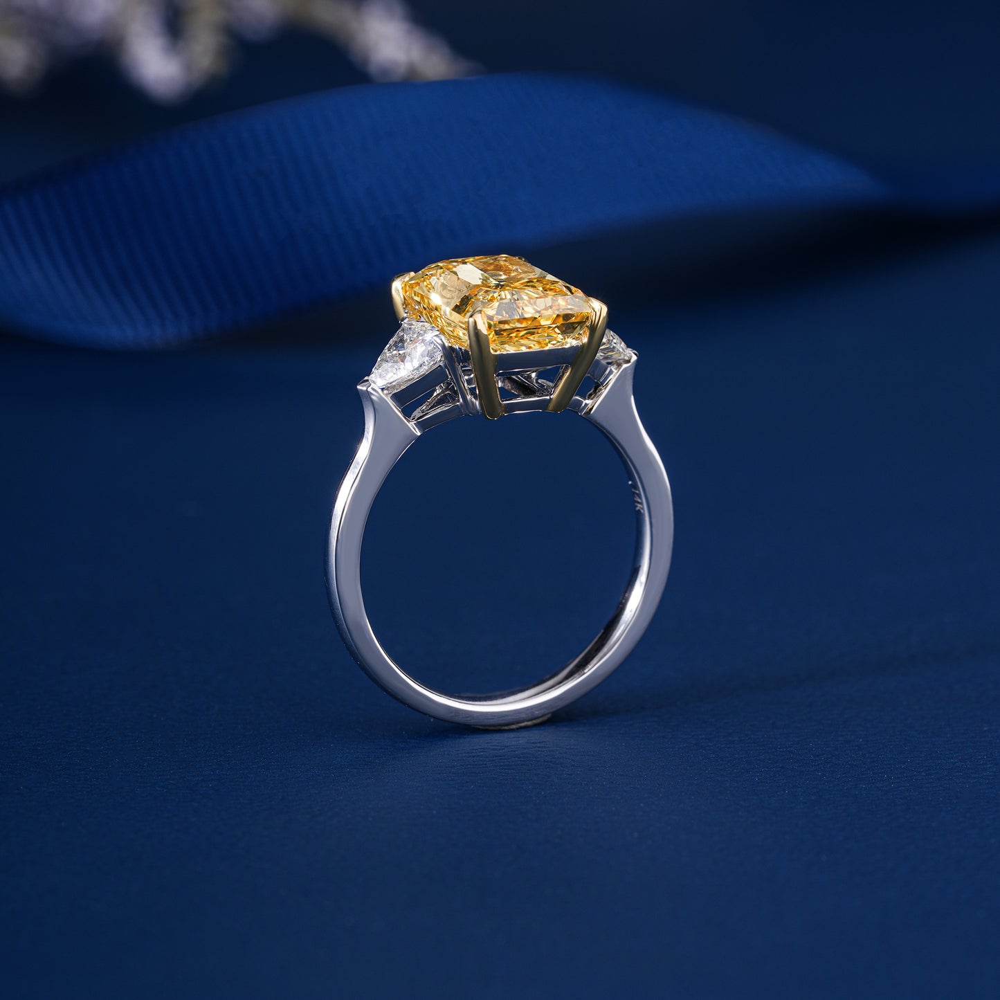 4.50 CT Radiant Cut Yellow Sapphire With Side Two Trillion Lab Grown Diamond