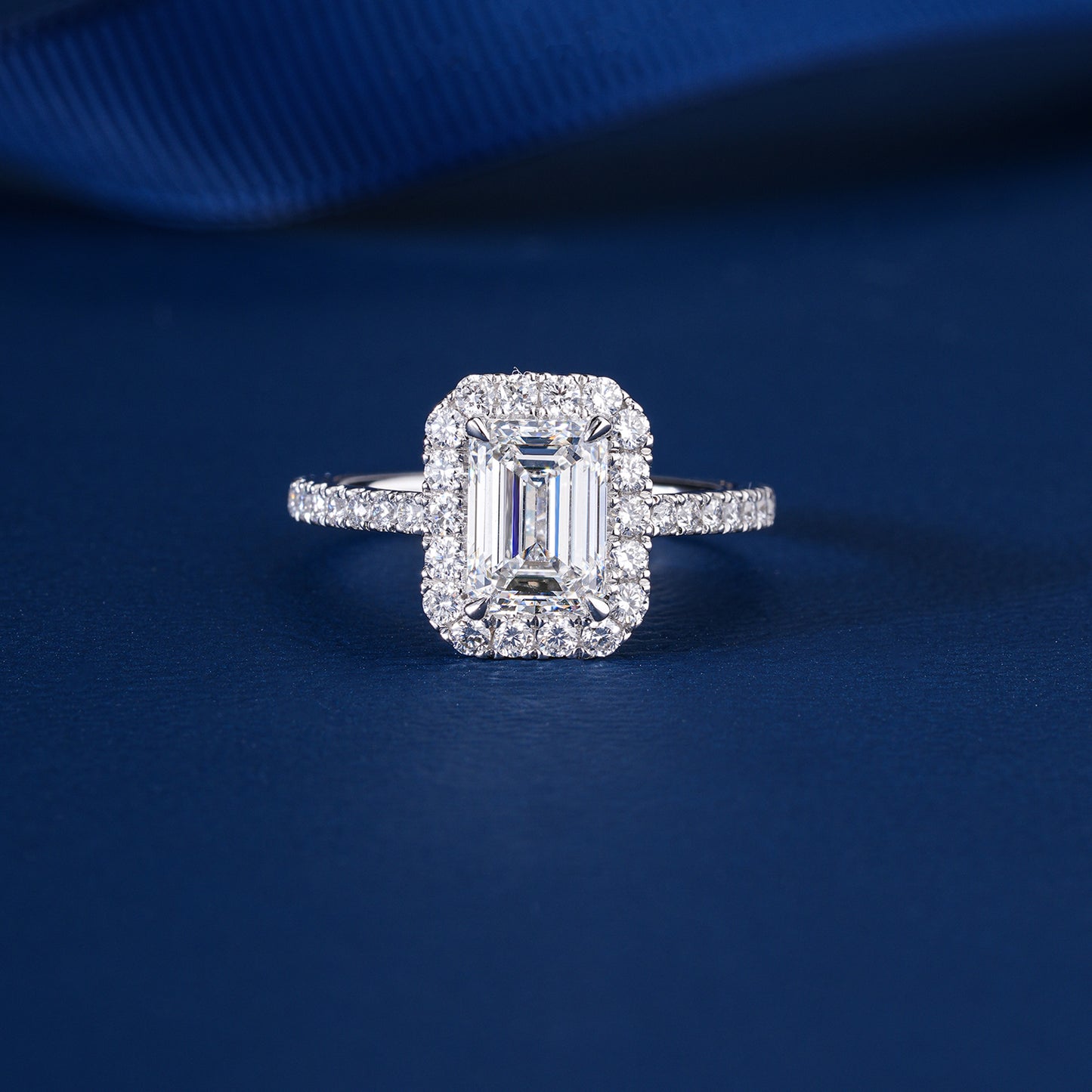1.50 Emerald Cut , Halo & Pave Engagement Ring