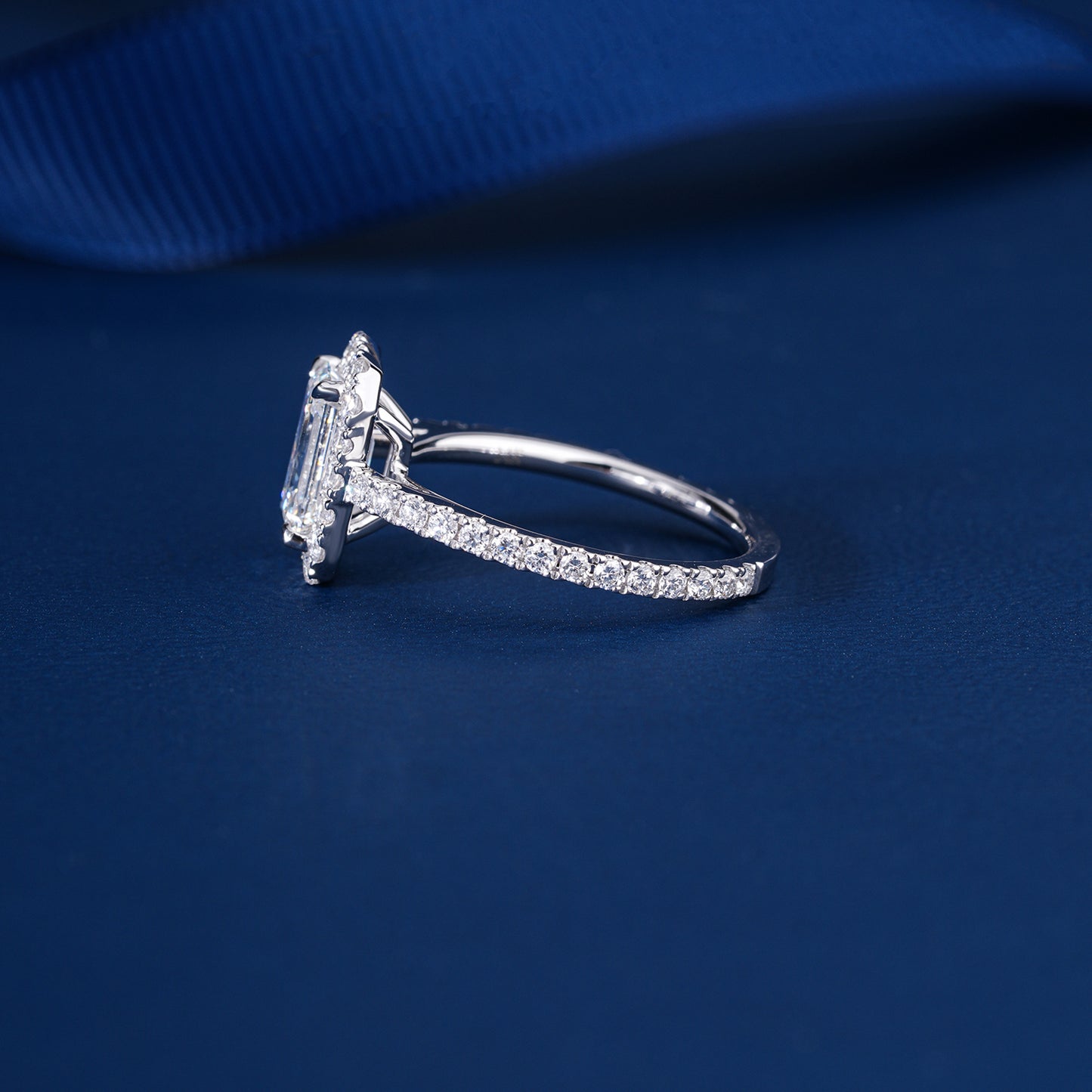 1.50 Emerald Cut , Halo & Pave Engagement Ring
