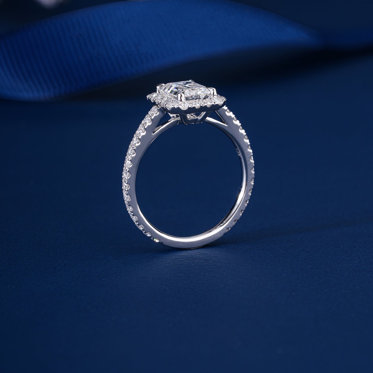 1.50 Emerald Cut , Halo & Pave Engagement Ring