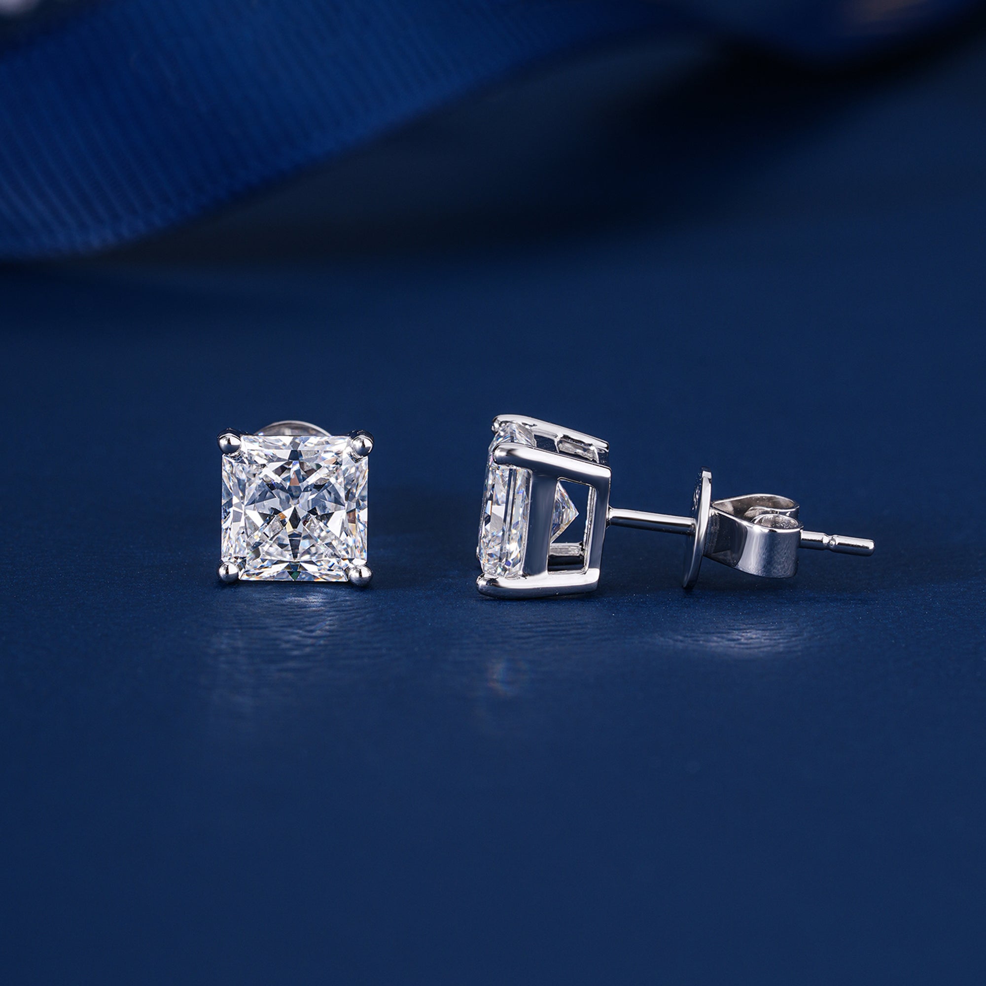 3.20 TCW Princess Cut Lab Grown Diamond Stud Earrings