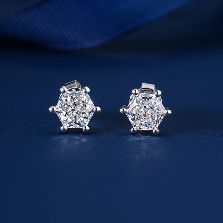 2.0 TCW Hexagon Cut Lab Grown Diamond Stud Earrings