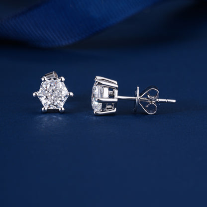 2.0 TCW Hexagon Cut Lab Grown Diamond Stud Earrings