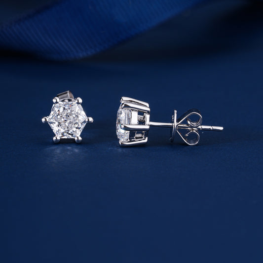 2.0 TCW Hexagon Cut Lab Grown Diamond Stud Earrings