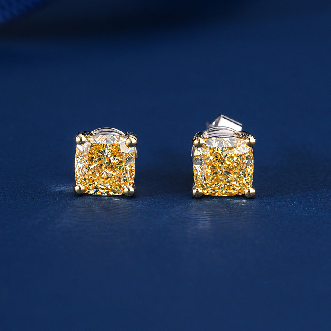 2.0 TCW Yellow Diamond Cushion Cut Lab Grown Diamond Stud Earrings